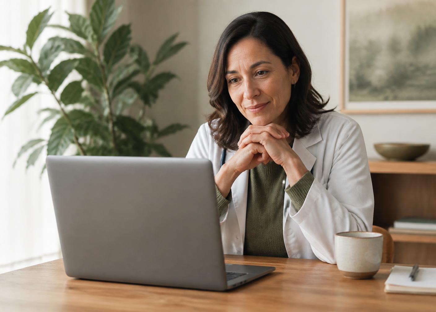 A clinician listening carefully during a telehealth appointment